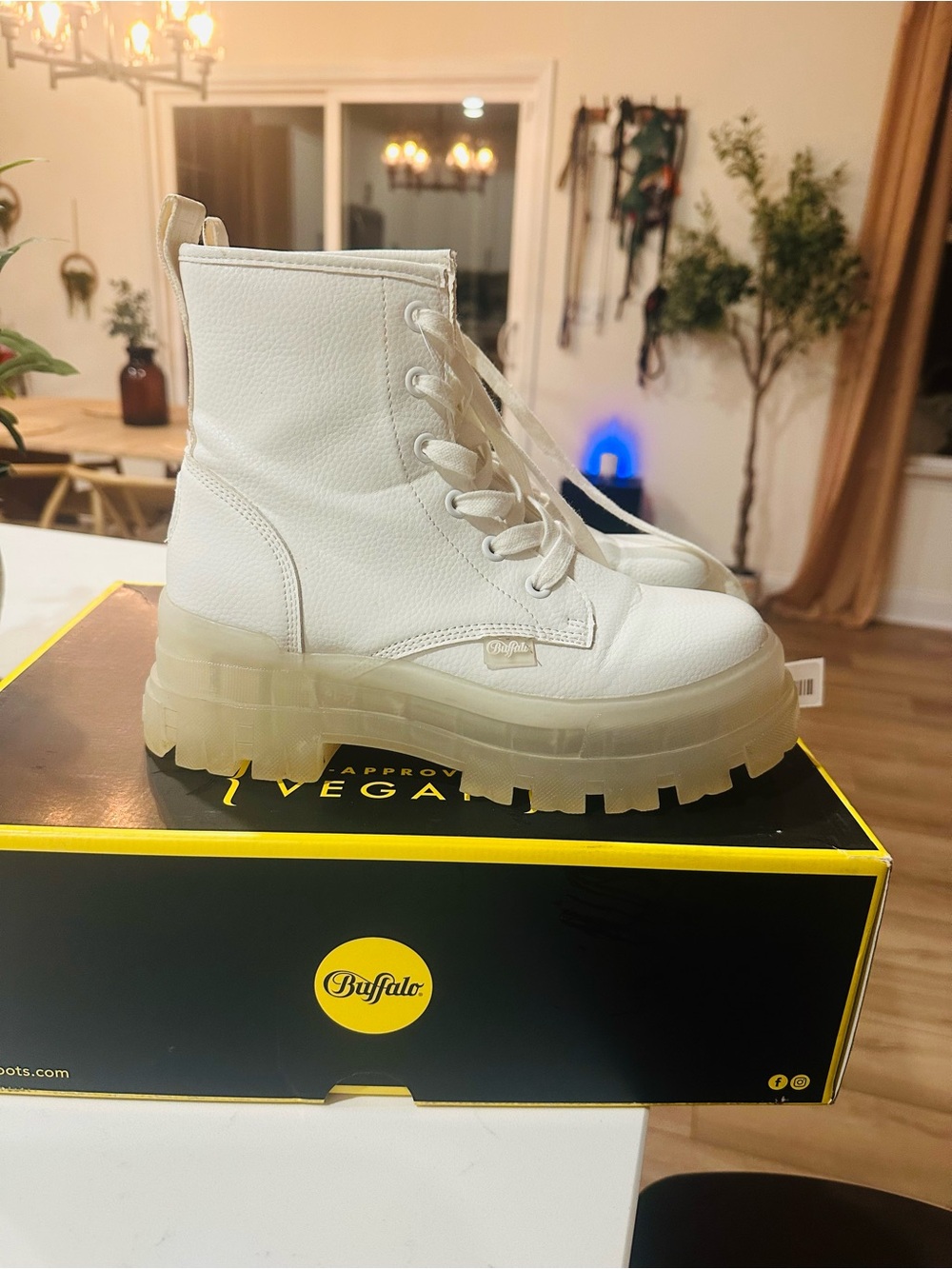 Buffalo White Platform Combat Boots - Aspha RLD Lace Up Boots (size 38)